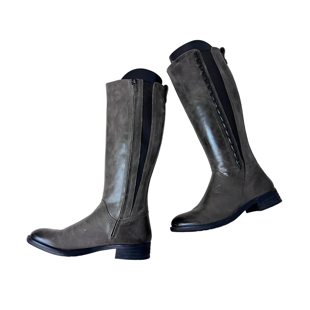 Bussola Knee High Riding Boots Women 38 Grey Good Leather Braided Chain Detail